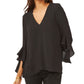 Vince Camuto Blusa feminina com manga trompete, preta, tamanho médio