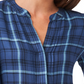 Vince Camuto Blusa feminina xadrez com mangas franzidas, azul, tamanho extrapequeno
