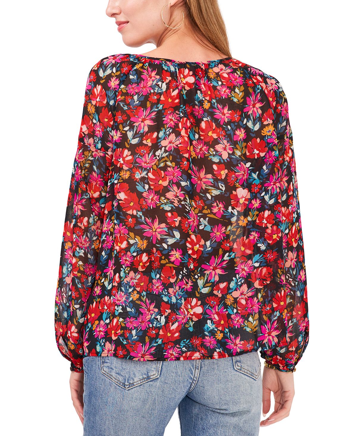 Blusa feminina Vince Camuto com punho cravejado, preta, tamanho extragrande
