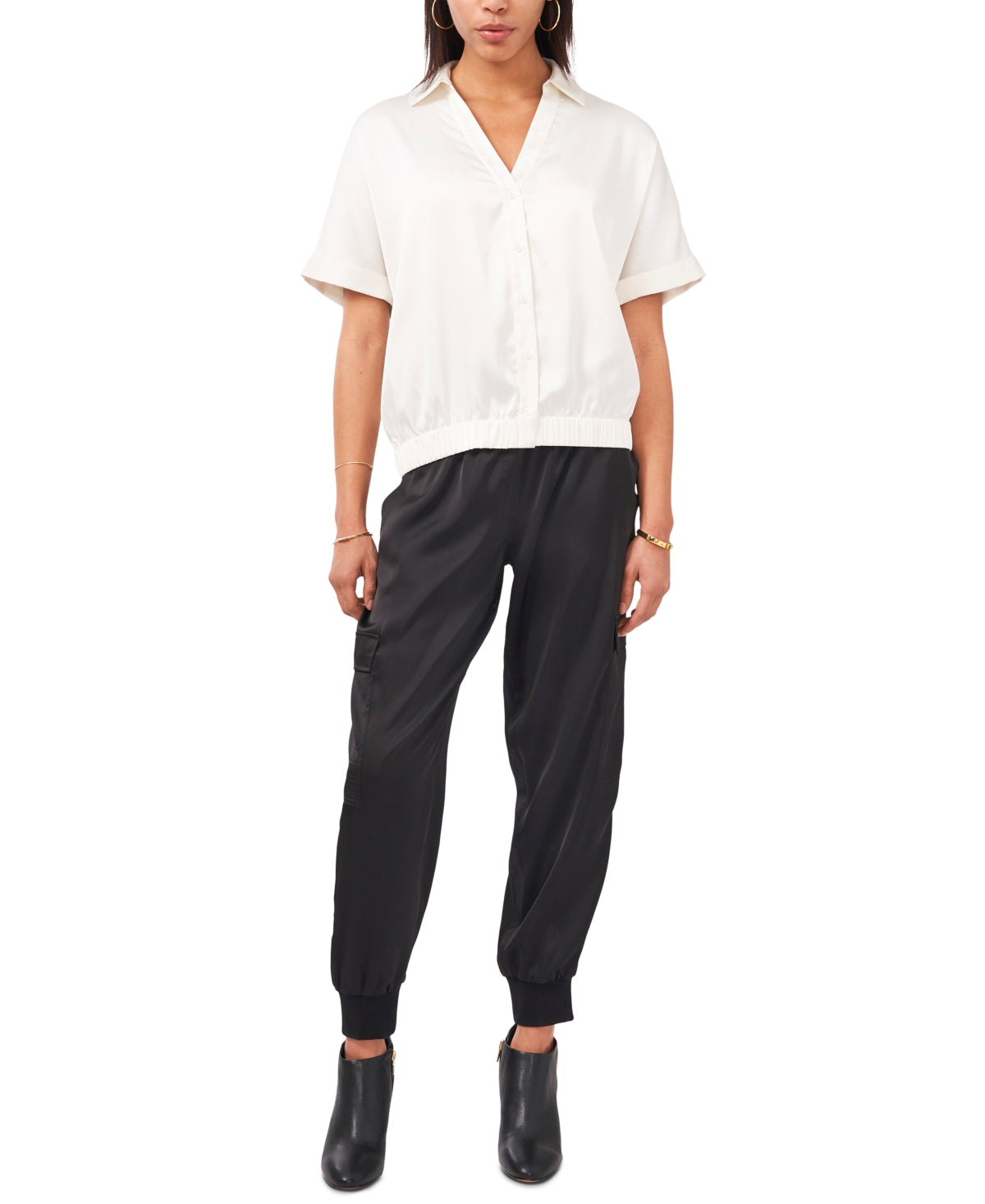 Calça jogger cargo feminina Vince Camuto Luxe Satin preta tamanho X-G