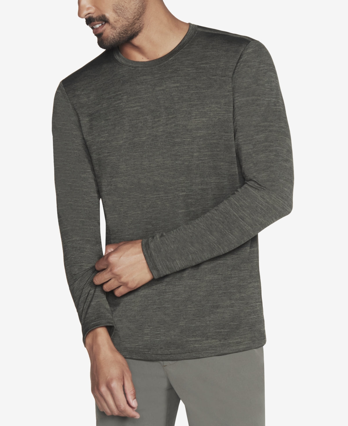 Camiseta masculina Skechers On the Road de manga comprida, verde, tamanho pequeno