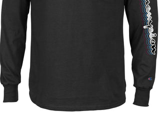 Camiseta masculina Champion com logo gráfico de manga comprida, preta, tamanho 2X