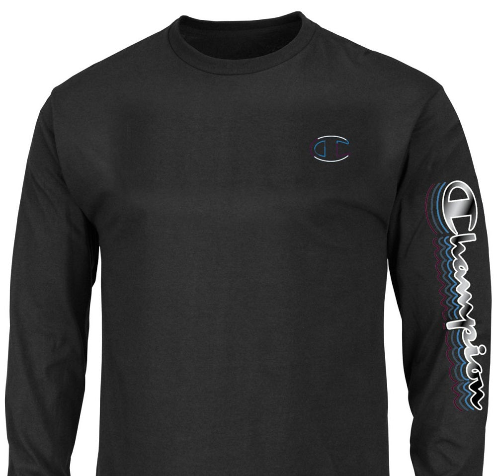 Camiseta masculina Champion Big &amp; Tall com logo gráfico, manga comprida, preta, tamanho XX-G