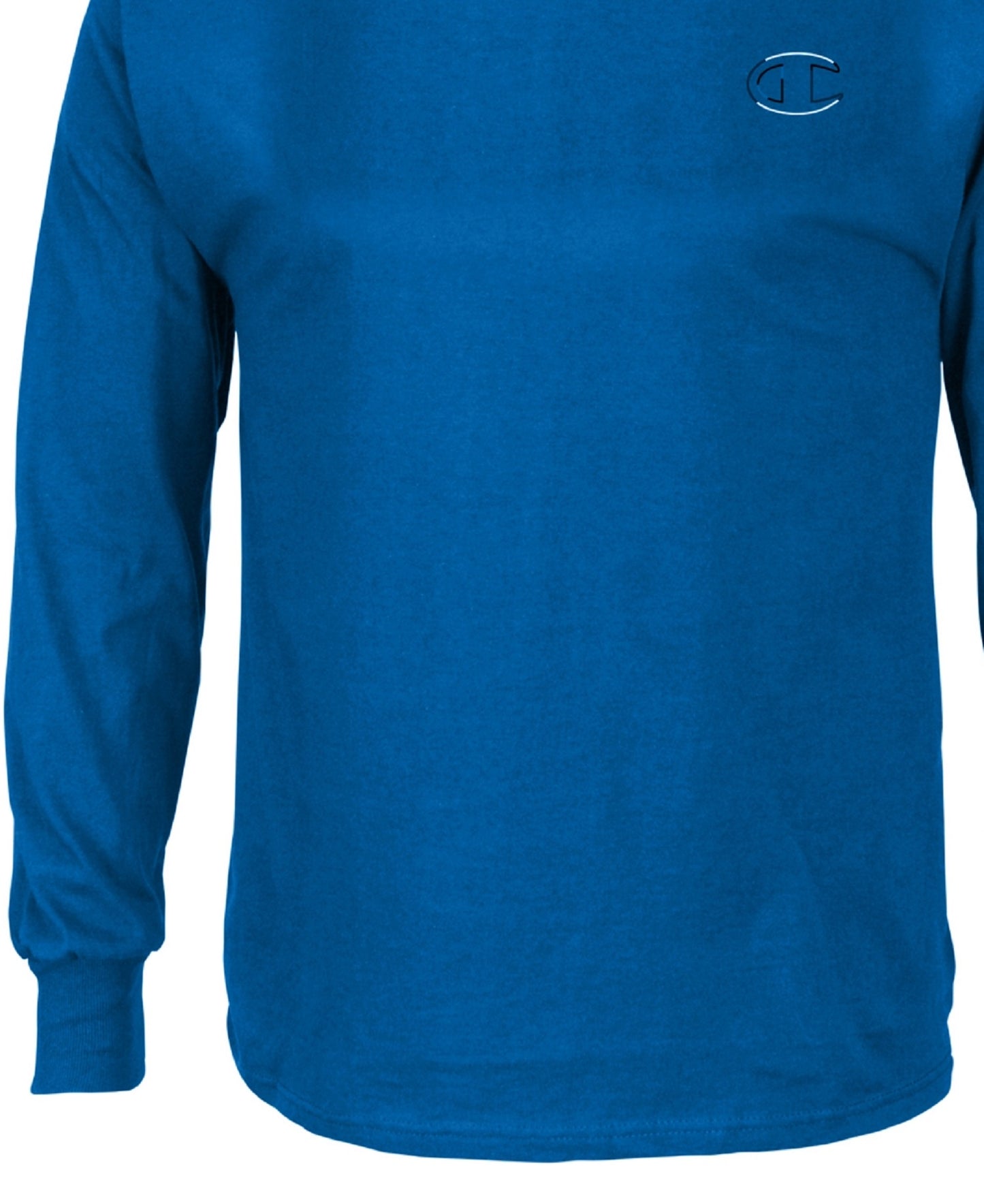Camiseta masculina Champion com logo gráfico de manga comprida, azul, tamanho médio