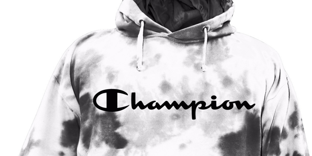 Moletom com capuz Champion masculino com ajuste relaxado e logotipo tie-dye, branco, tamanho grande