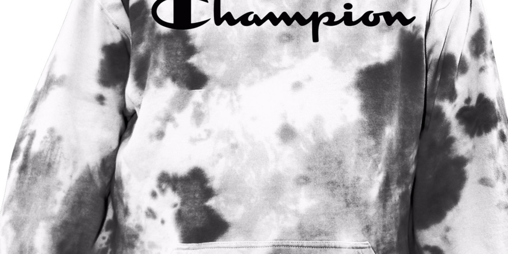 Moletom com capuz Champion masculino com ajuste relaxado e logotipo tie-dye, branco, tamanho grande