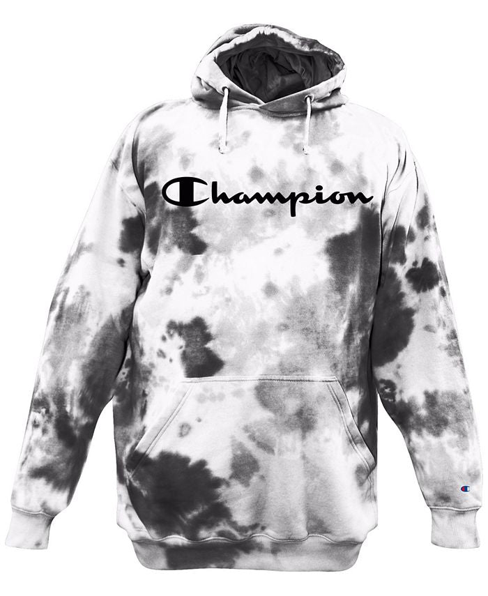 Moletom com capuz Champion masculino, ajuste relaxado, com logo tie-dye, branco, tamanho médio