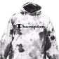 Moletom com capuz Champion masculino, ajuste relaxado, com logo tie-dye, branco, tamanho médio