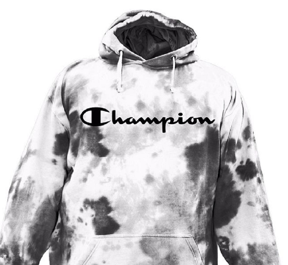 Moletom com capuz Champion masculino, ajuste relaxado, com logo tie-dye, branco, tamanho médio