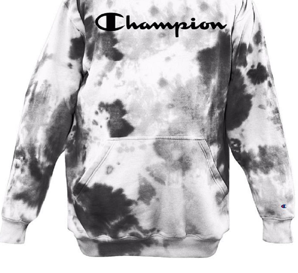 Moletom com capuz Champion masculino, ajuste relaxado, com logo tie-dye, branco, tamanho médio