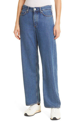 Calça jeans feminina Rag &amp; Bone Featherweight Logan Wide Leg Azul Tamanho 26