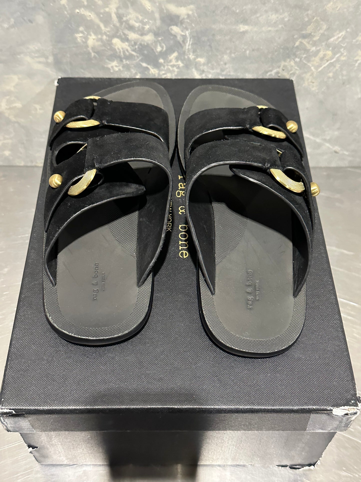 Sandália feminina Rag &amp; Bone Bailey Slide preta tamanho 8