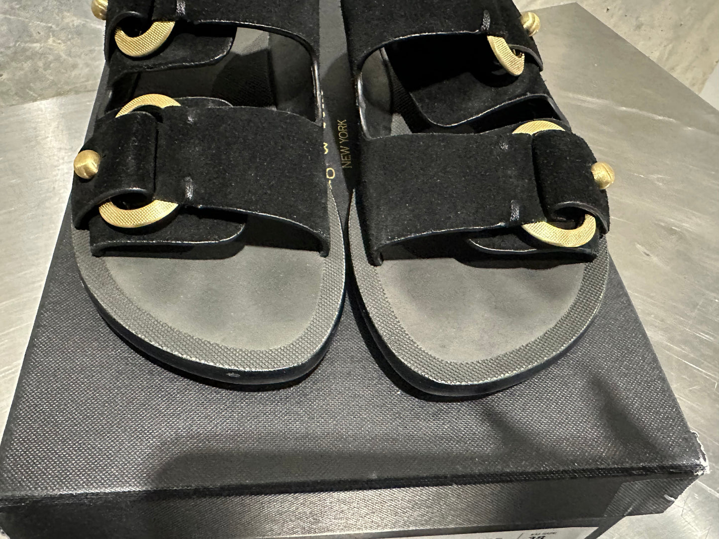 Sandália feminina Rag &amp; Bone Bailey Slide preta tamanho 8