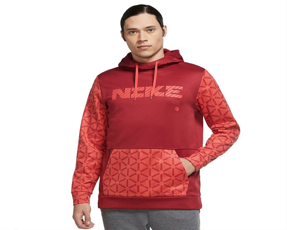 Moletom com capuz Nike Therma FIT masculino, estampado, vermelho, tamanho grande