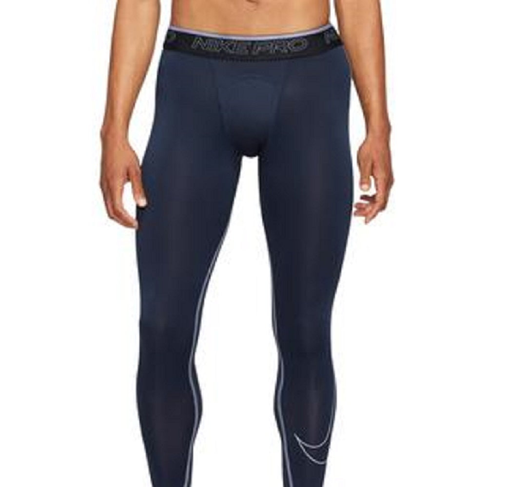 Calças justas de treino Nike Pro Long para homem, azul, tamanho pequeno