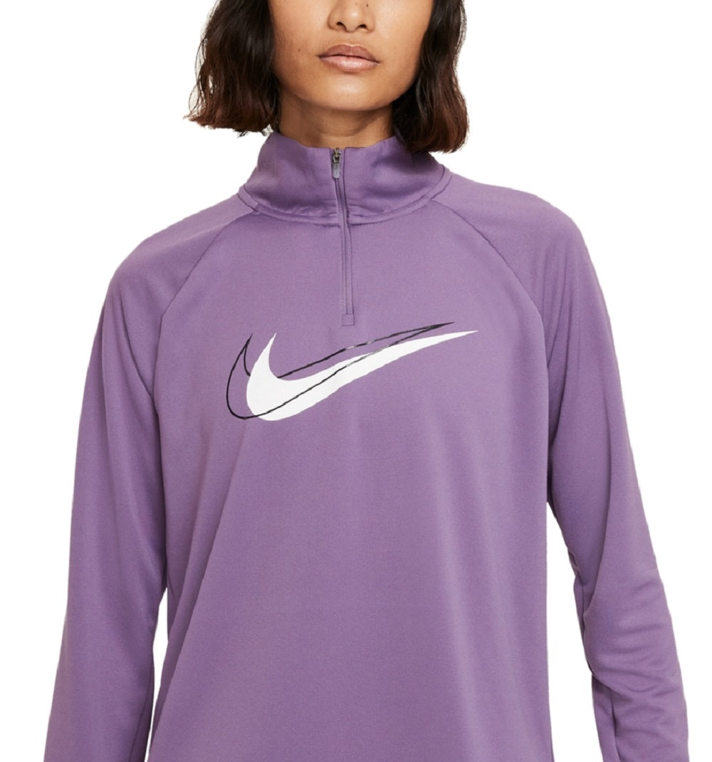 Camiseta Nike Swoosh Run Dri Fit Half Zip Feminina Roxa Tamanho XS