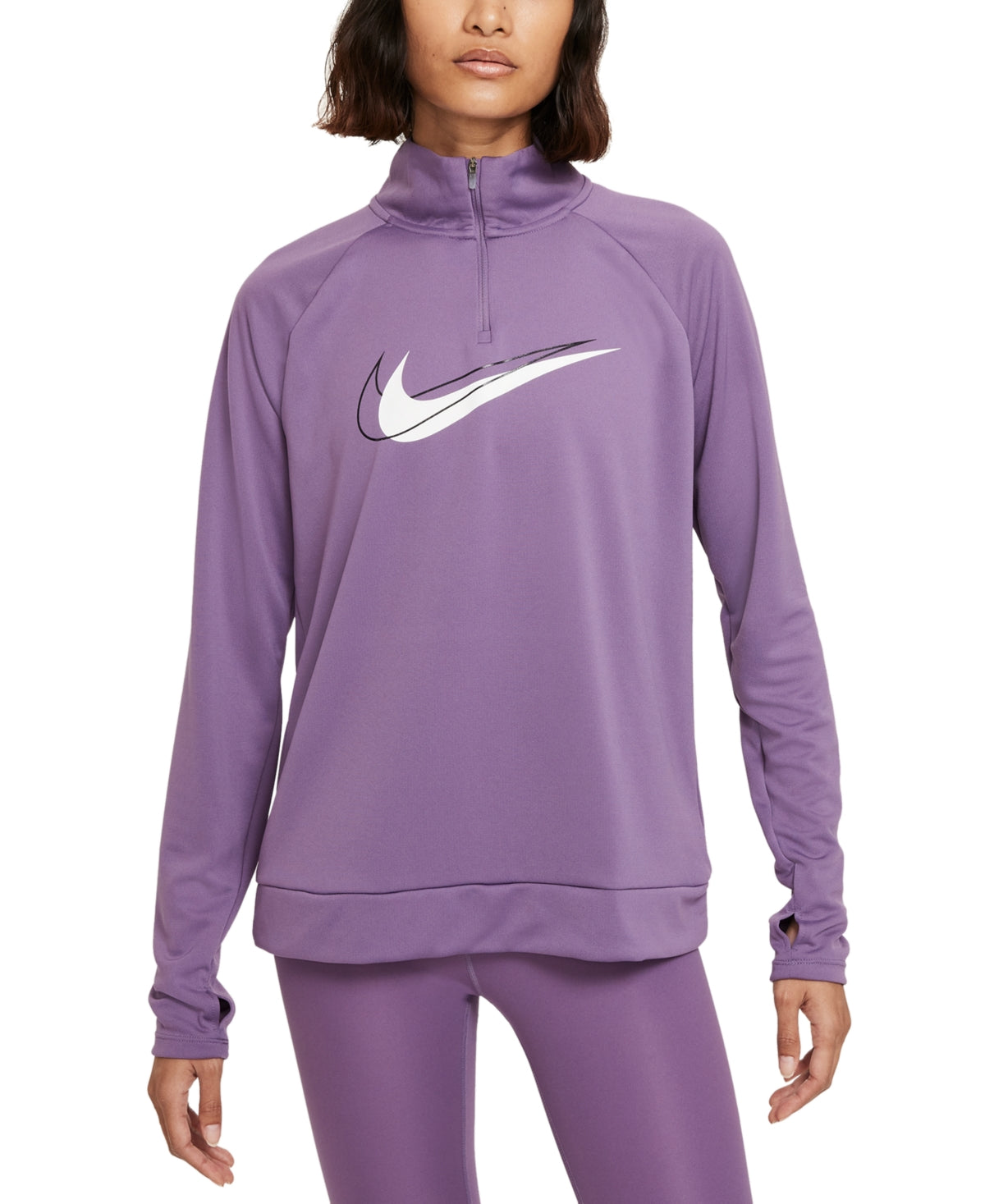 Camiseta Nike Swoosh Run Dri Fit Half Zip Feminina Roxa Tamanho XS