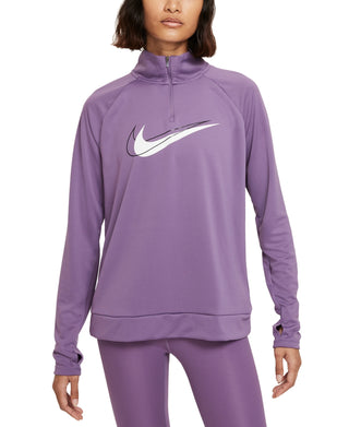 Camiseta Nike Swoosh Run Dri Fit Half Zip Feminina Roxa Tamanho XS