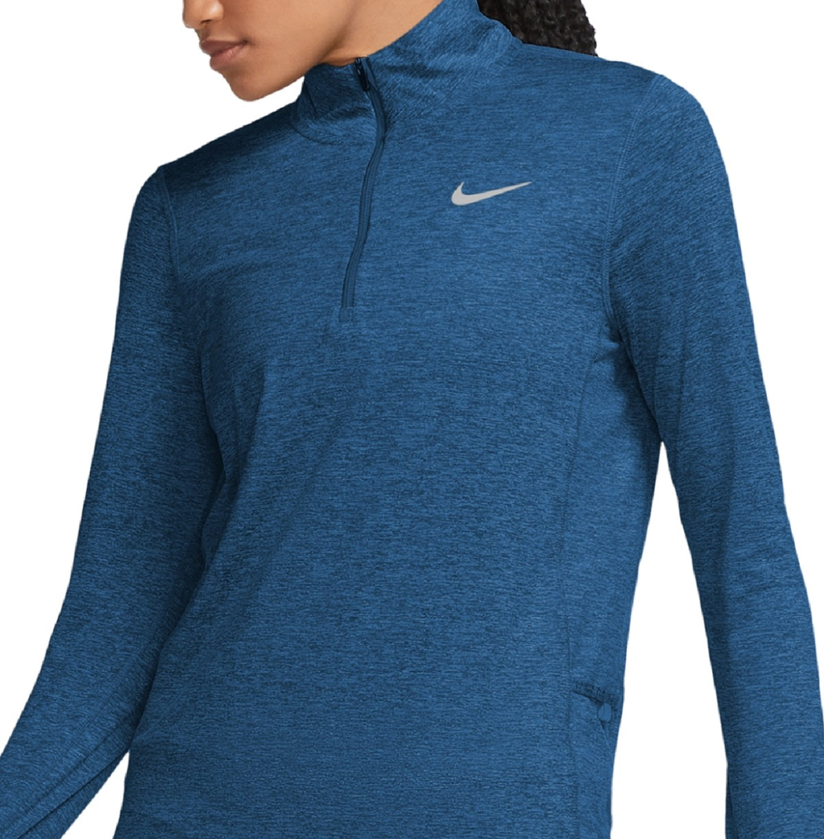 Camiseta de corrida Nike Element Dri Fit Half Zip feminina, azul, tamanho pequeno