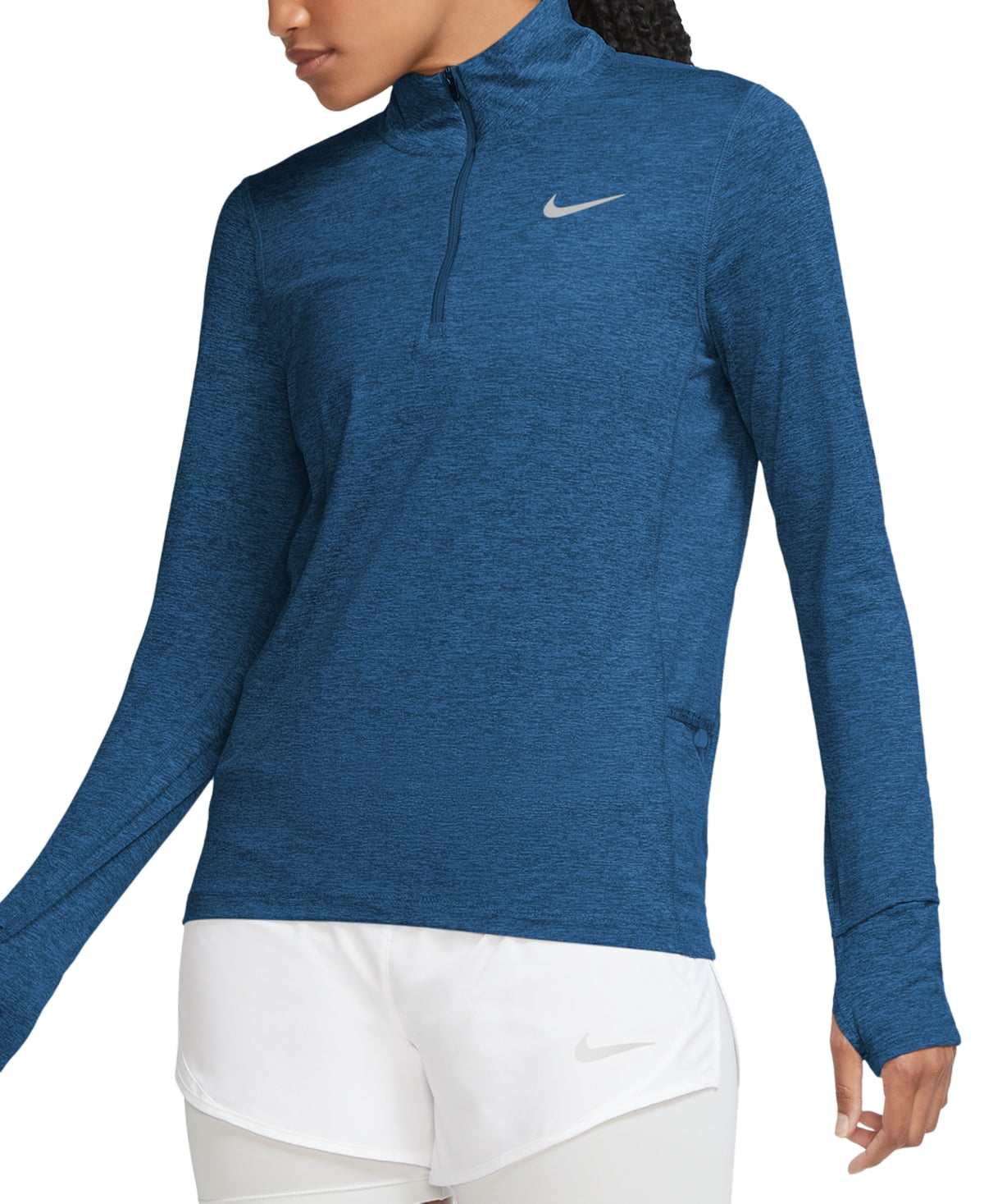Camiseta de corrida Nike Element Dri Fit Half Zip feminina, azul, tamanho pequeno