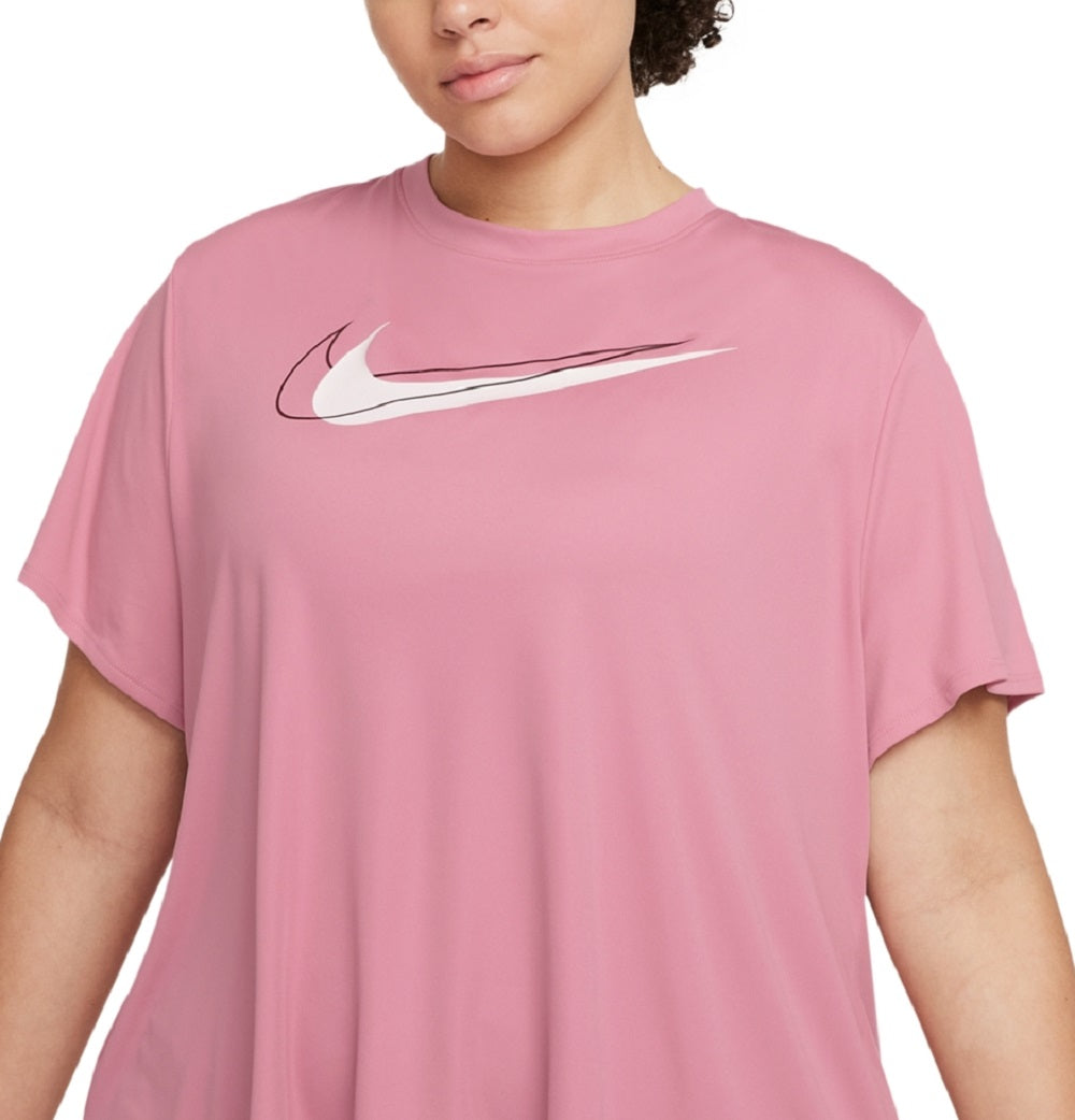 Camiseta Nike Feminina com Logo Gráfico e Absorção de Umidade, Manga Curta, Gola Redonda, Rosa, Tamanho 2X