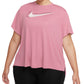 Camiseta Nike Feminina com Logo Gráfico e Absorção de Umidade, Manga Curta, Gola Redonda, Rosa, Tamanho 2X