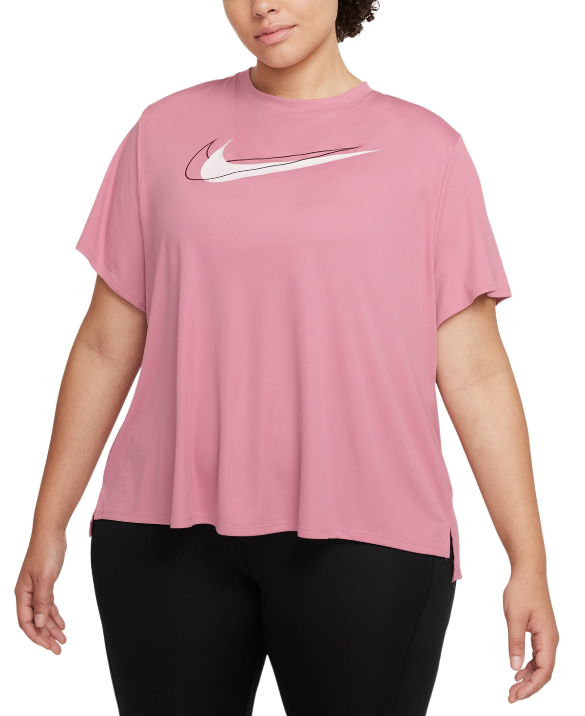 Camiseta Nike Feminina com Logo Gráfico e Absorção de Umidade, Manga Curta, Gola Redonda, Rosa, Tamanho 2X