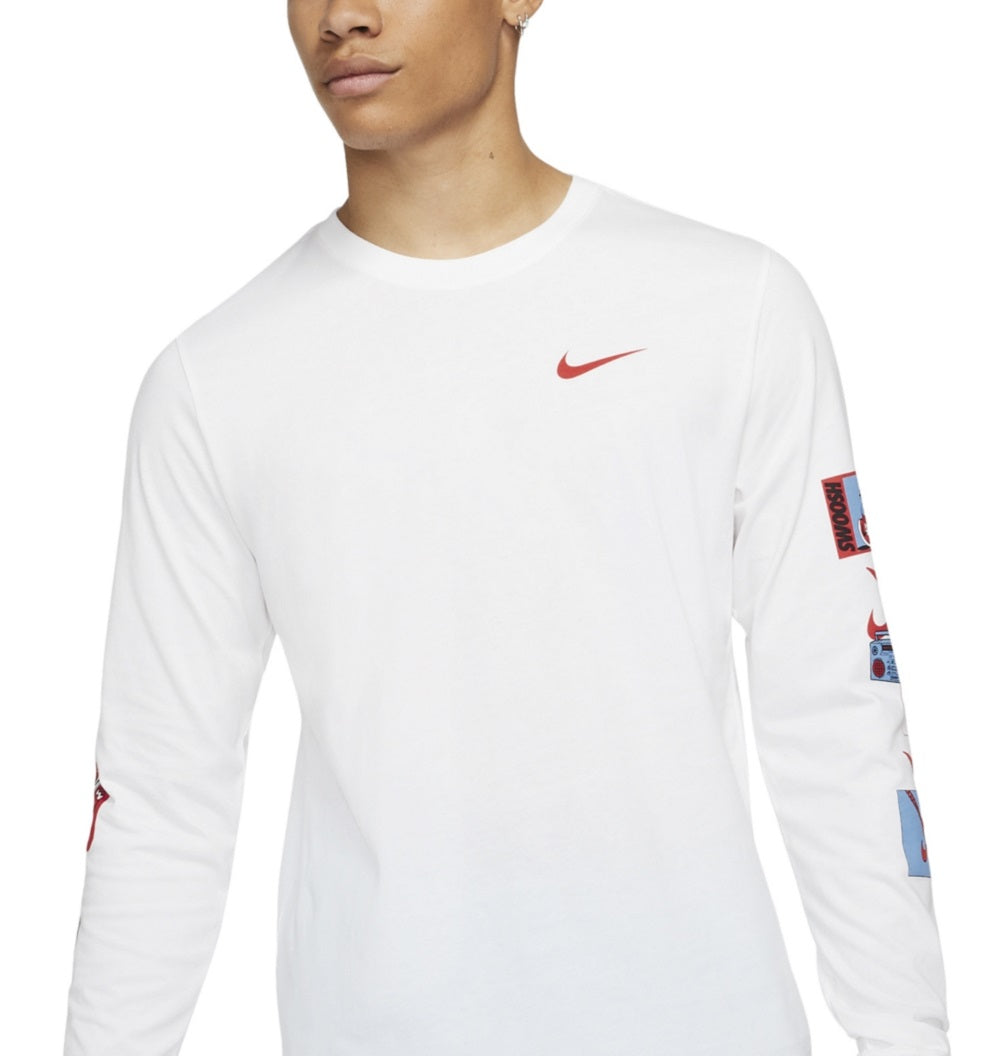 Camiseta Nike Masculina de Basquete com Manga Longa e Estampa Branca, Tamanho Pequeno