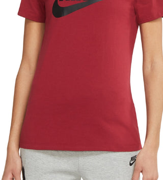 Camiseta Nike Sportswear Feminina de Algodão com Logotipo Vermelho, Tamanho Médio