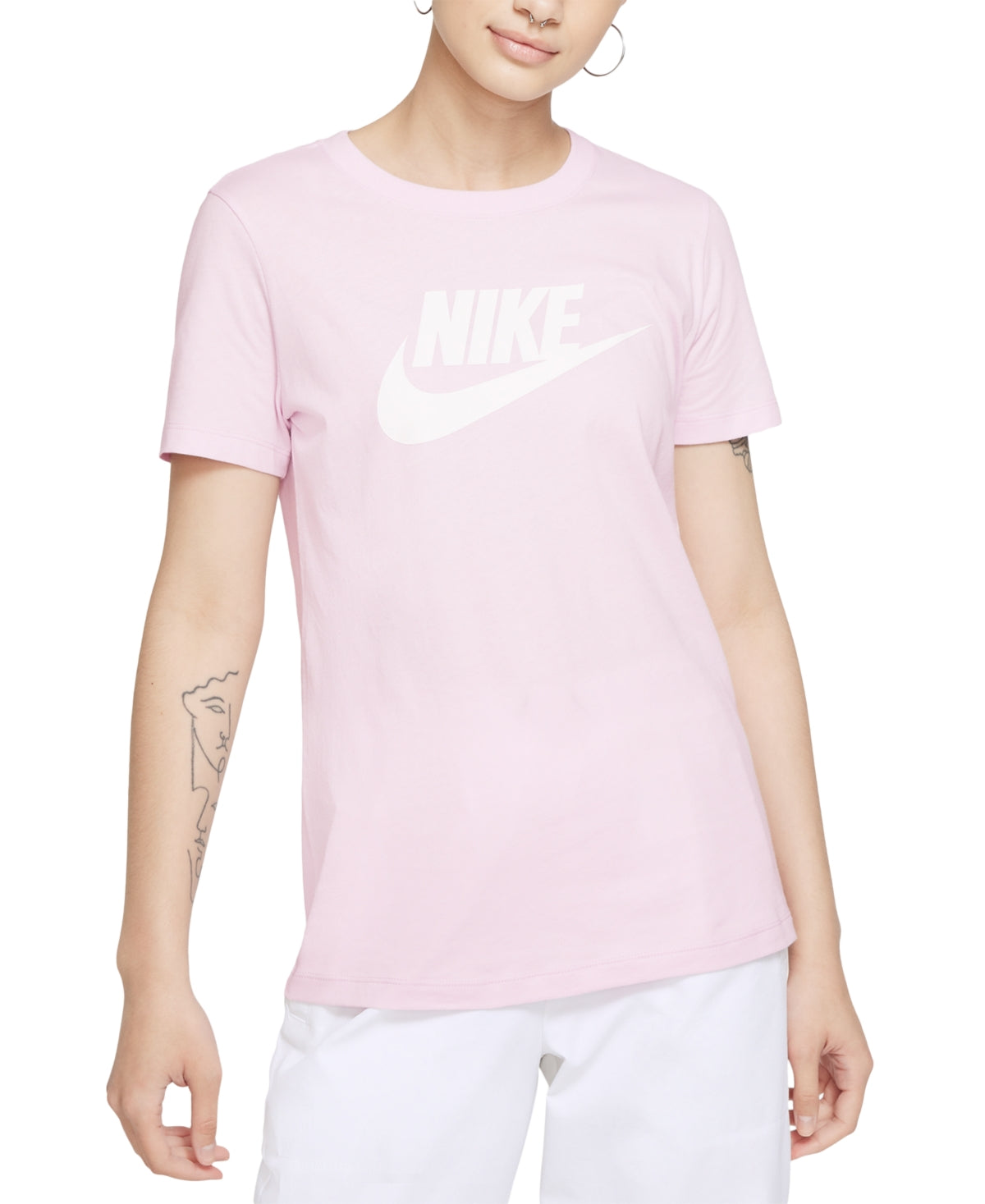 Camiseta Nike Sportswear Cotton Logo Feminina Rosa Tamanho P