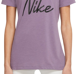 Camiseta Nike Dri Fit Script Logo Training Feminina Roxa Tamanho Médio