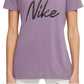 Camiseta Nike Dri Fit Script Logo Training Feminina Roxa Tamanho Grande