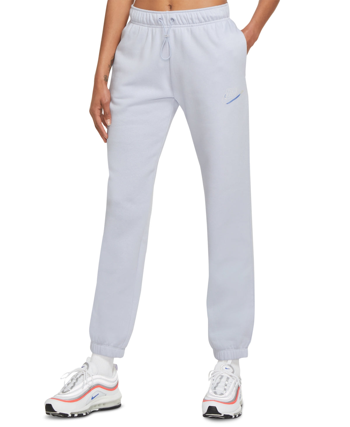 Calça de corrida Nike Sportswear Fitted Fleece feminina, azul, tamanho médio