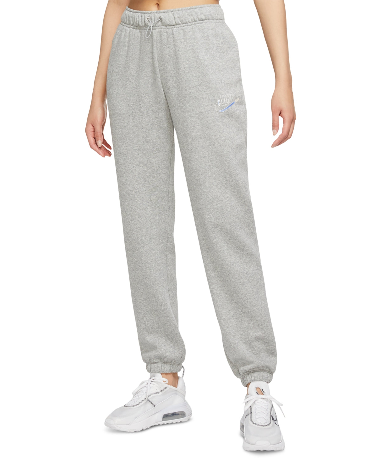 Calça de corrida Nike Fitted Fleece feminina, cinza, tamanho grande