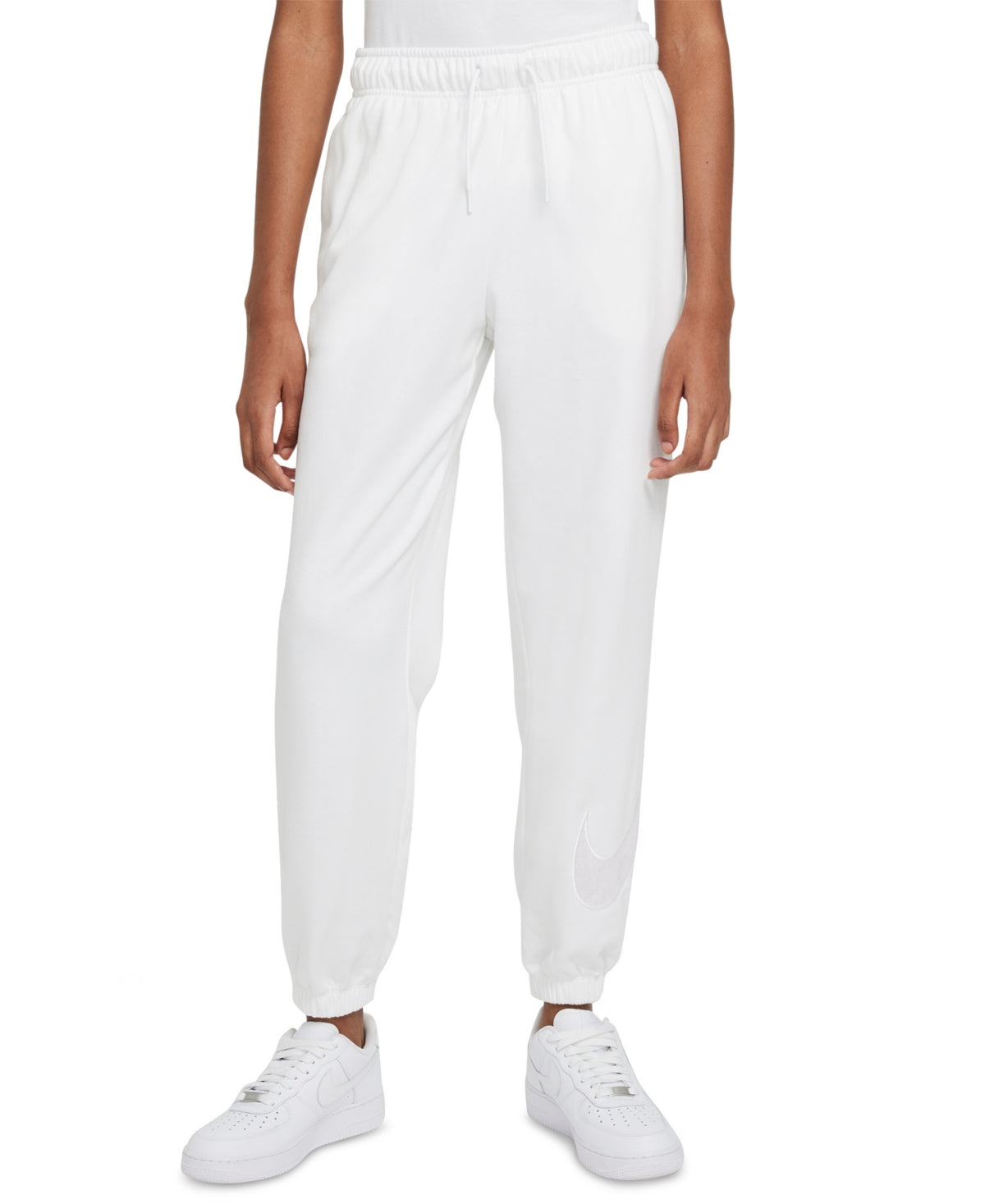 Calça de moletom Nike feminina com logotipo French Terry, branca, tamanho GG