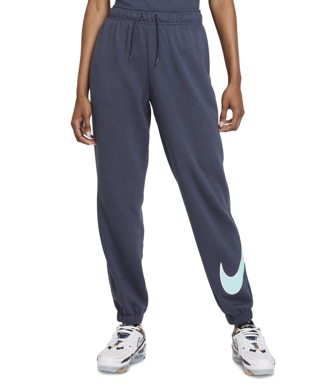 Calça de moletom Nike feminina com forro de lã Logo Stretch, azul, tamanho 2X