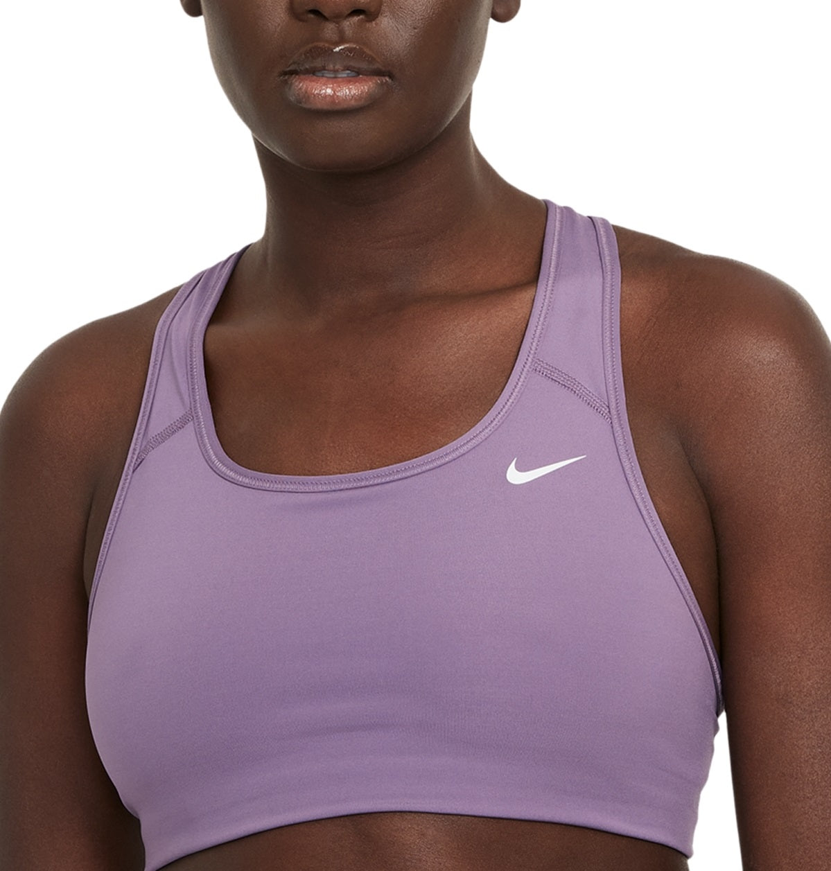 Sutiã esportivo Nike Dri Fit Racerback de impacto médio feminino, roxo, tamanho pequeno