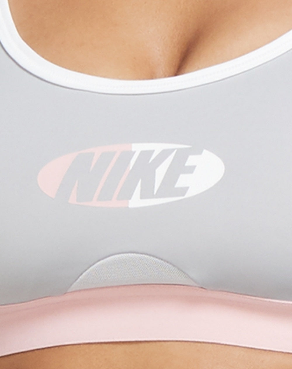 Sutiã esportivo Nike Dri Fit Indy Colorblocked feminino, cinza-fumaça, tamanho médio