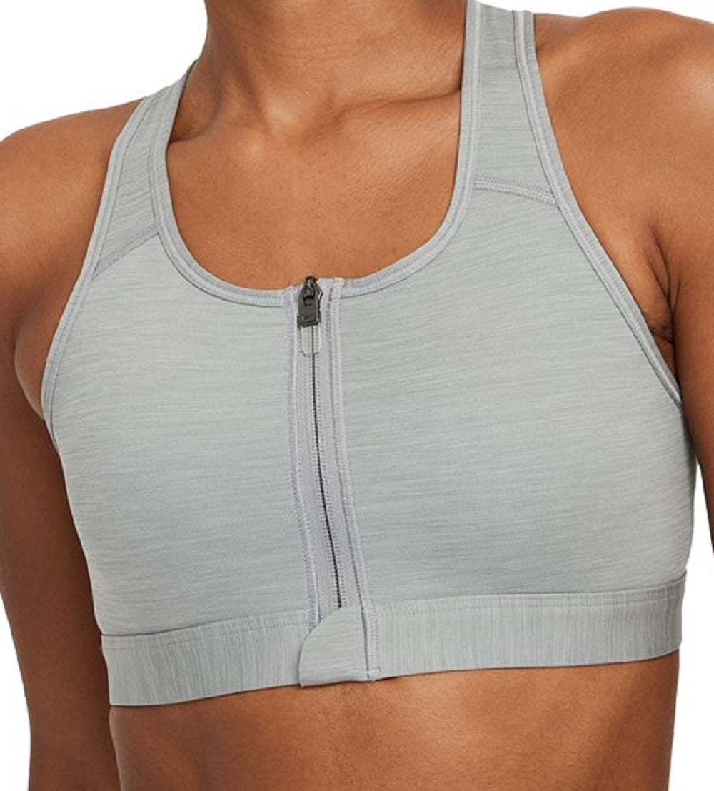 Sutiã esportivo Nike Dri-Fit Swoosh com zíper frontal, cinza, tamanho XS