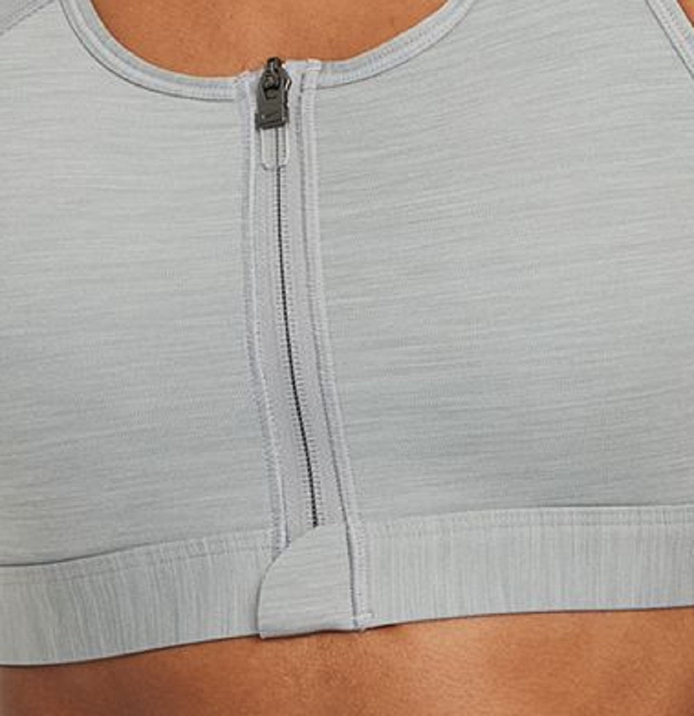 Sutiã esportivo Nike Dri-Fit Swoosh com zíper frontal, cinza, tamanho XS