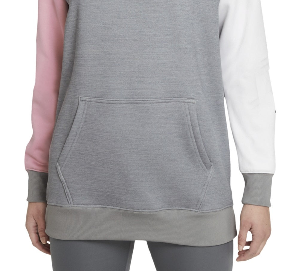 Moletom com capuz Nike Cotton Therma Fit Colorblocked Fleece feminino, cinza, tamanho pequeno