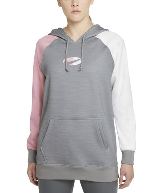 Moletom com capuz Nike Cotton Therma Fit Colorblocked Fleece feminino, cinza, tamanho pequeno