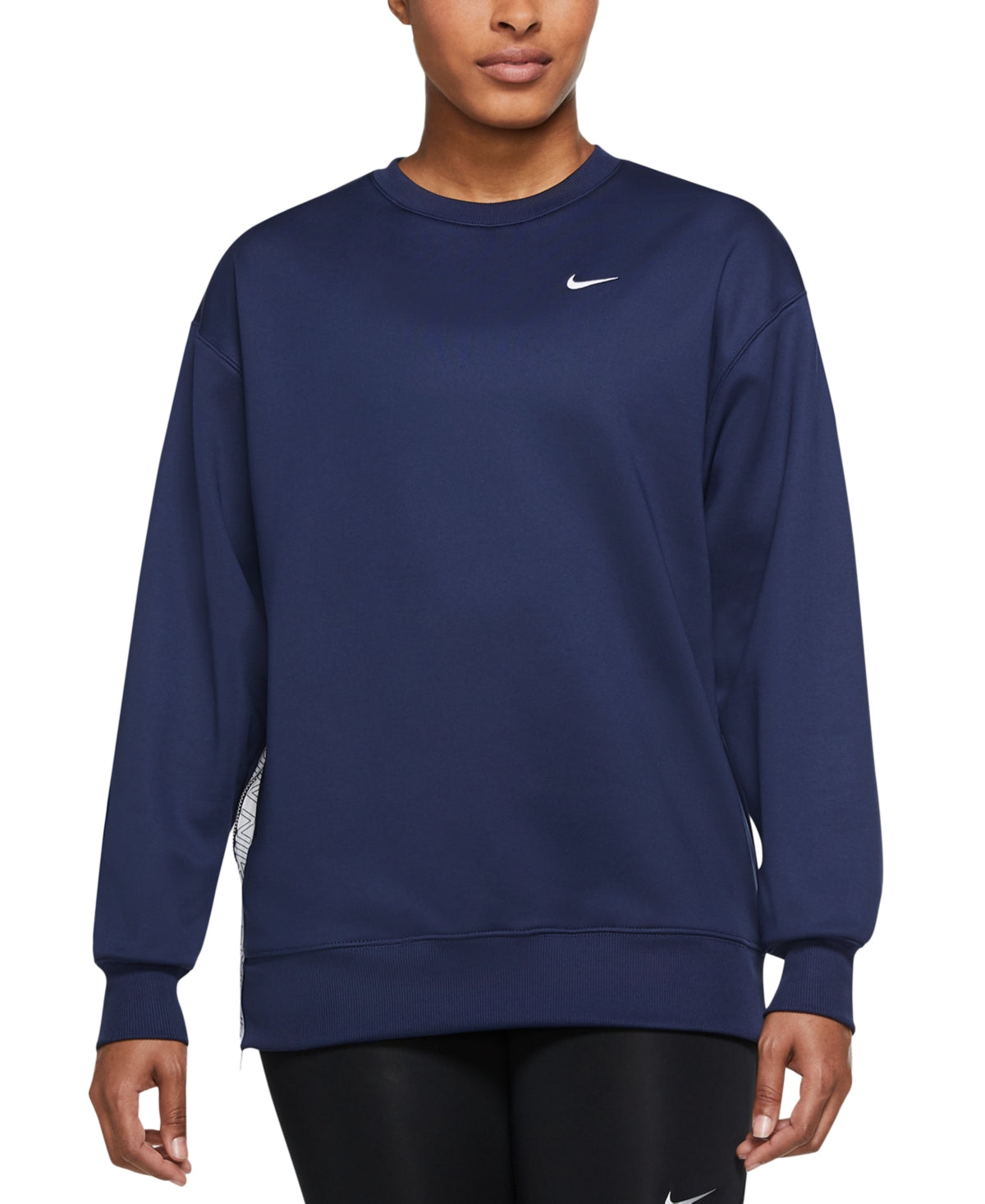 Camiseta de treino Nike Therma-fit Fleece feminina - Azul-marinho meia-noite, tamanho GG