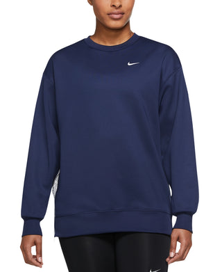 Camiseta de treino Nike Therma-fit Fleece feminina - Azul-marinho meia-noite, tamanho GG