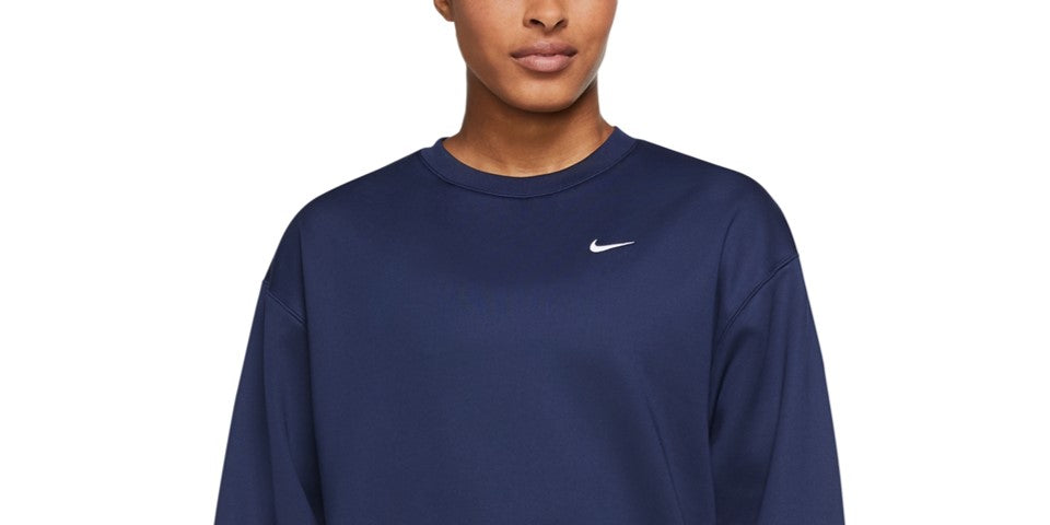 Camiseta de treino Nike Therma-fit Fleece feminina - Azul-marinho meia-noite, tamanho GG