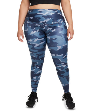 Nike Women's Dri Fit One Plus Mid Rise Camo Print Leggings Blue Size 1X
