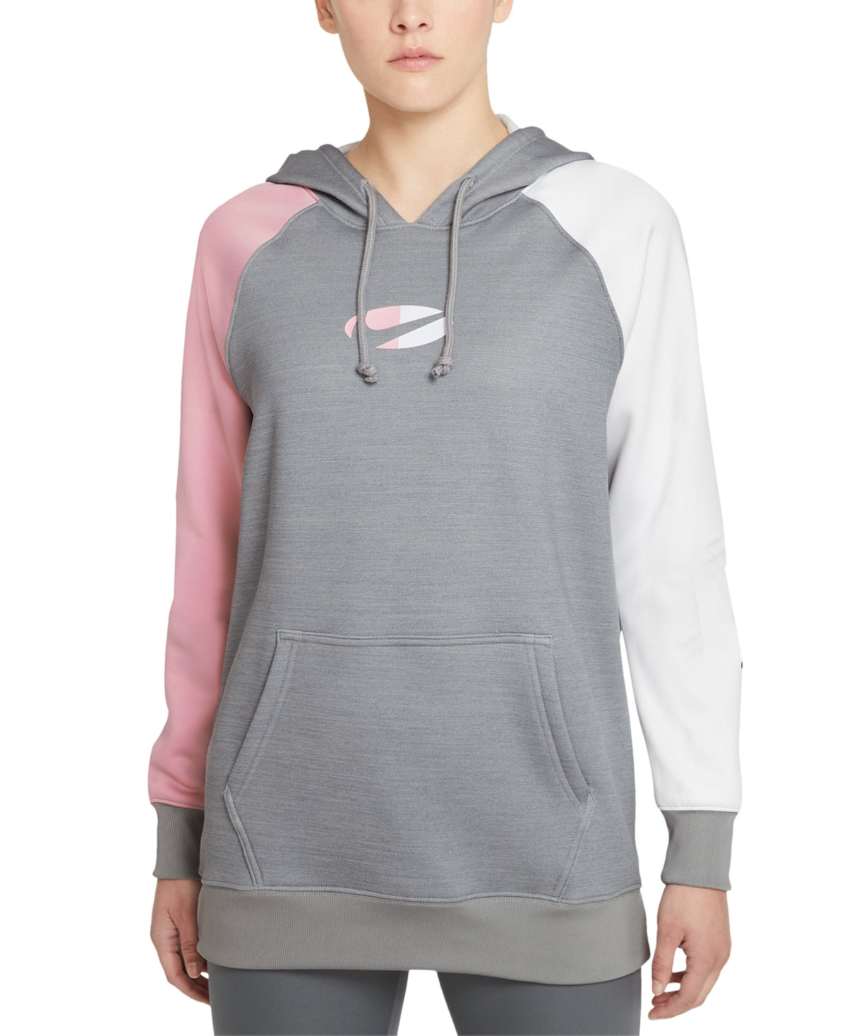 Moletom com capuz Nike Therma Fit Fleece Color Block para treino feminino, cinza, tamanho 1X