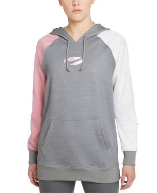 Moletom com capuz Nike Therma Fit Fleece Color Block para treino feminino, cinza, tamanho 1X
