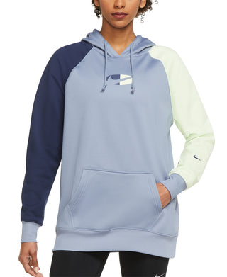 Moletom com capuz Nike Therma Fit Fleece Color Block para treino feminino, azul, tamanho 1X