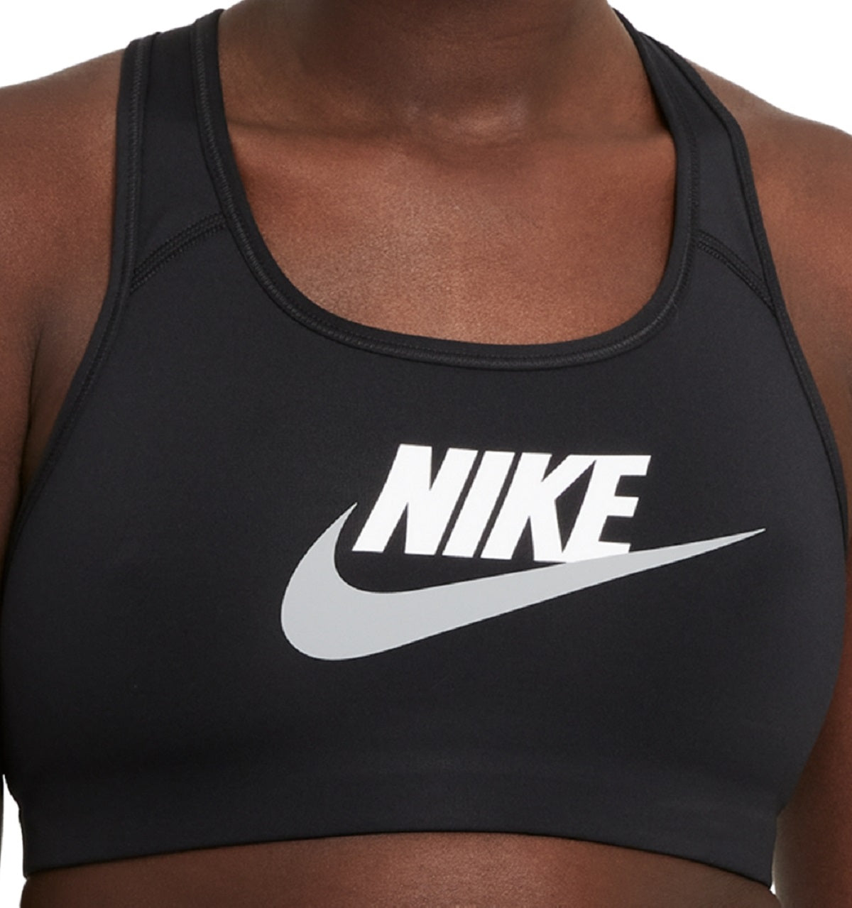 Sutiã esportivo gráfico Nike Dri Fit de suporte médio feminino, preto, tamanho extrapequeno